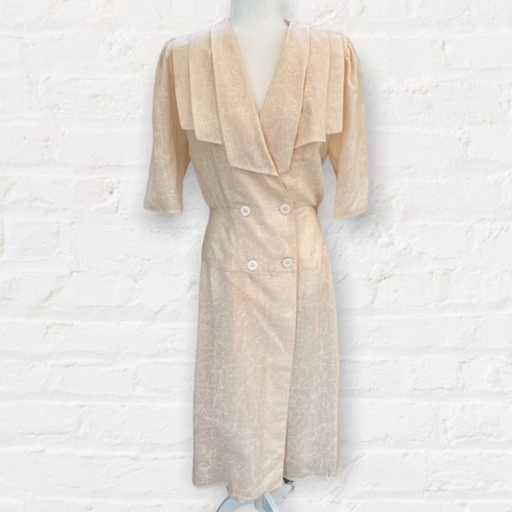 Vintage 80’s Double Breasted Ruffle Shoulder Dress Women’s Medium